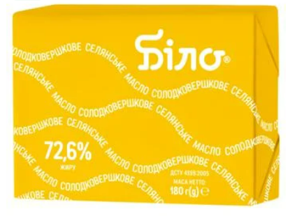 Масло солодковершкове Селянське 72,6% БІЛО, 180г